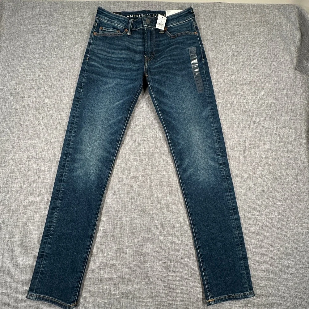 American Eagle Athletic Skinny Jeans Mens 29x32 Dark Blue Airflex Storm Dark NEW